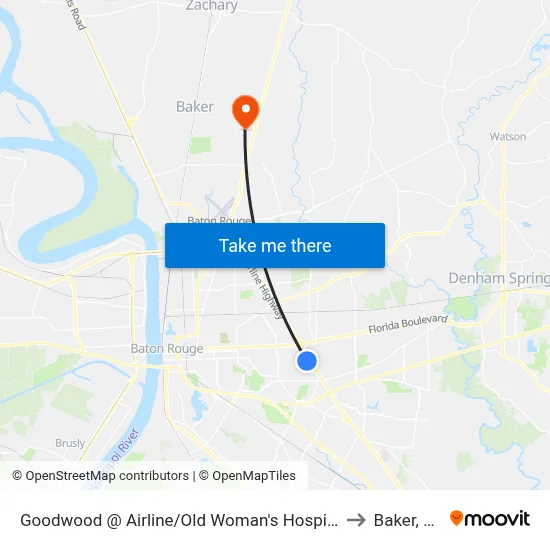Goodwood @ Airline/Old Woman's Hospital to Baker, LA map