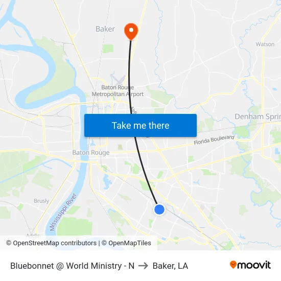 Bluebonnet @ World Ministry - N to Baker, LA map