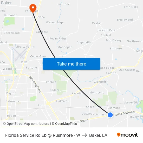 Florida Service Rd Eb @ Rushmore - W to Baker, LA map