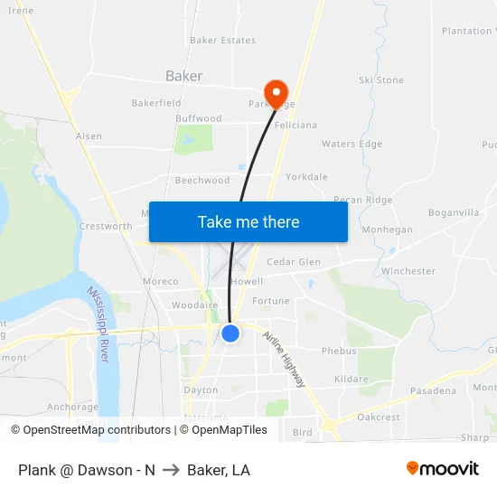 Plank @ Dawson - N to Baker, LA map