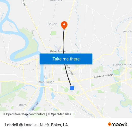 Lobdell @ Lasalle - N to Baker, LA map