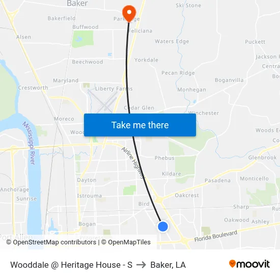 Wooddale @ Heritage House - S to Baker, LA map