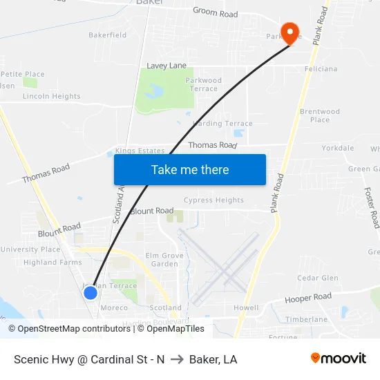 Scenic Hwy @ Cardinal St - N to Baker, LA map