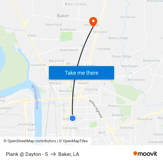 Plank @ Dayton - S to Baker, LA map