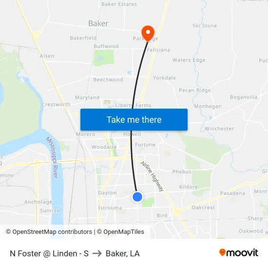 N Foster @ Linden - S to Baker, LA map