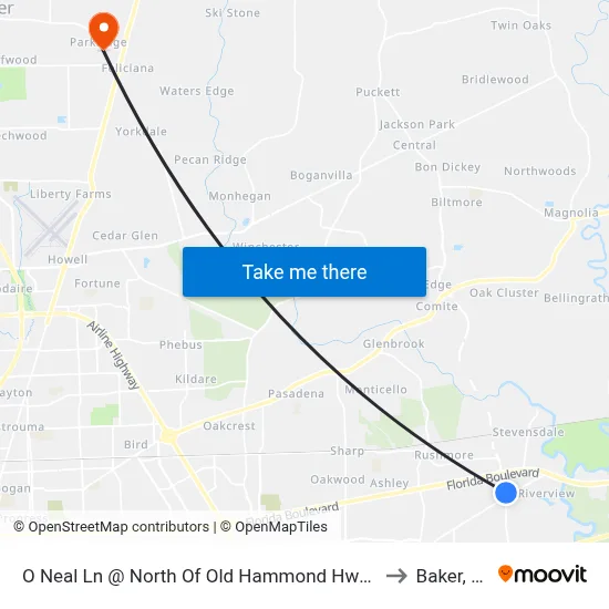 O Neal Ln @ North Of Old Hammond Hwy - N to Baker, LA map