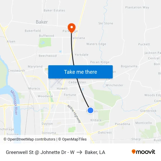 Greenwell St @ Johnette Dr - W to Baker, LA map
