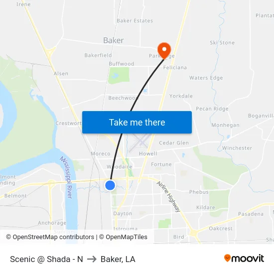 Scenic @ Shada - N to Baker, LA map