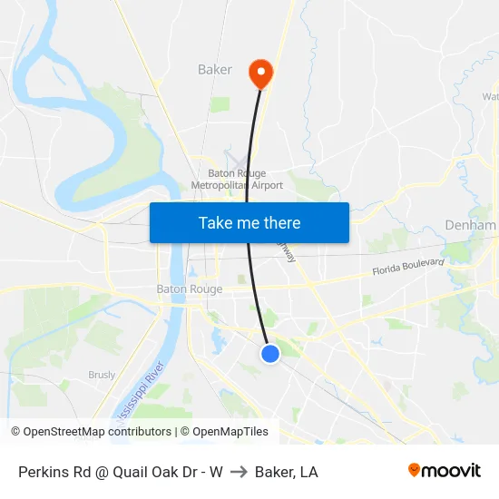 Perkins Rd @ Quail Oak Dr - W to Baker, LA map