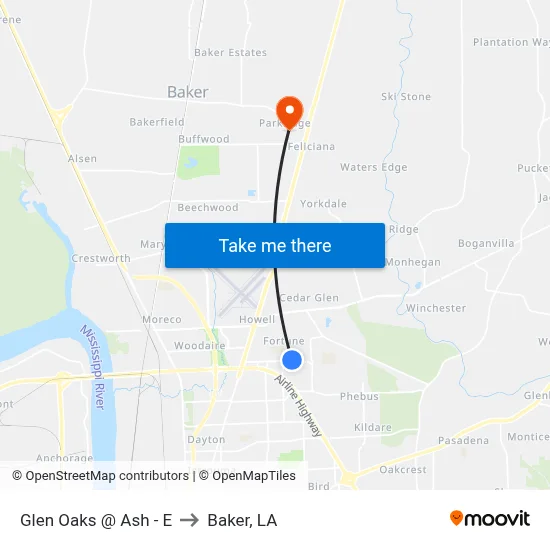 Glen Oaks @ Ash - E to Baker, LA map