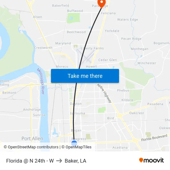 Florida @ N 24th - W to Baker, LA map