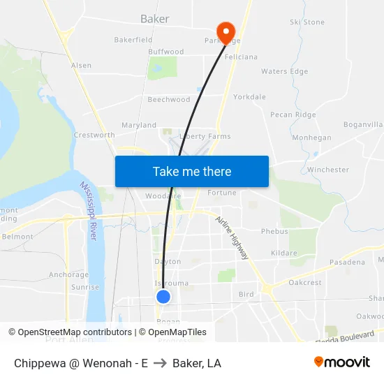 Chippewa @ Wenonah - E to Baker, LA map