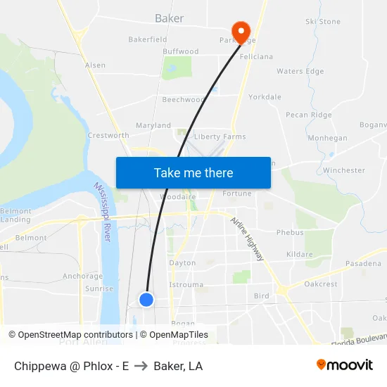 Chippewa @ Phlox - E to Baker, LA map