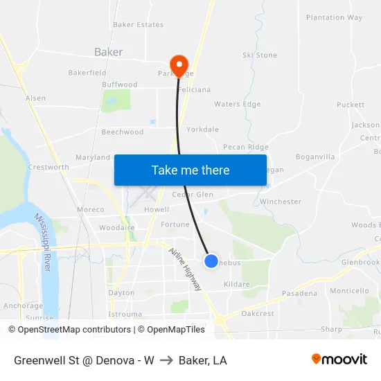 Greenwell St @ Denova - W to Baker, LA map