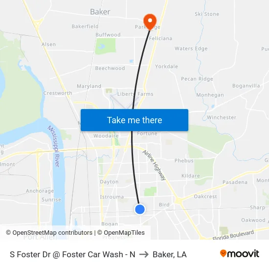 S Foster Dr @ Foster Car Wash - N to Baker, LA map