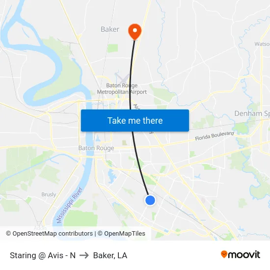 Staring @ Avis - N to Baker, LA map