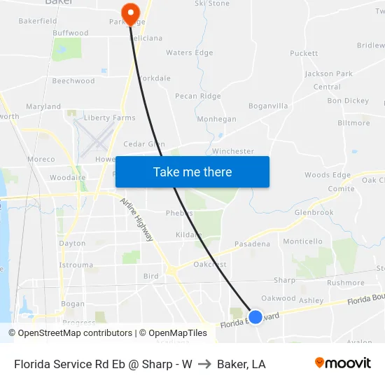 Florida Service Rd Eb @ Sharp - W to Baker, LA map