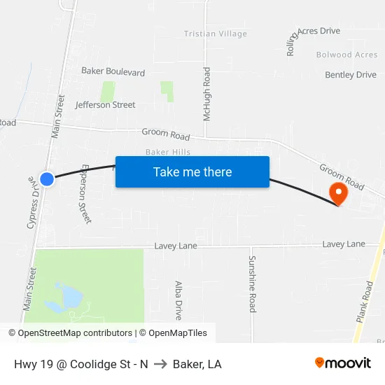 Hwy 19 @ Coolidge St - N to Baker, LA map