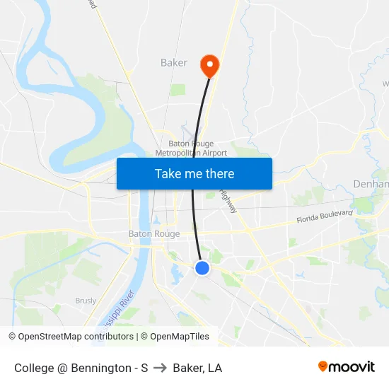 College @ Bennington - S to Baker, LA map