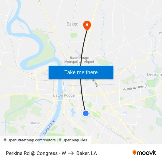 Perkins Rd @ Congress - W to Baker, LA map