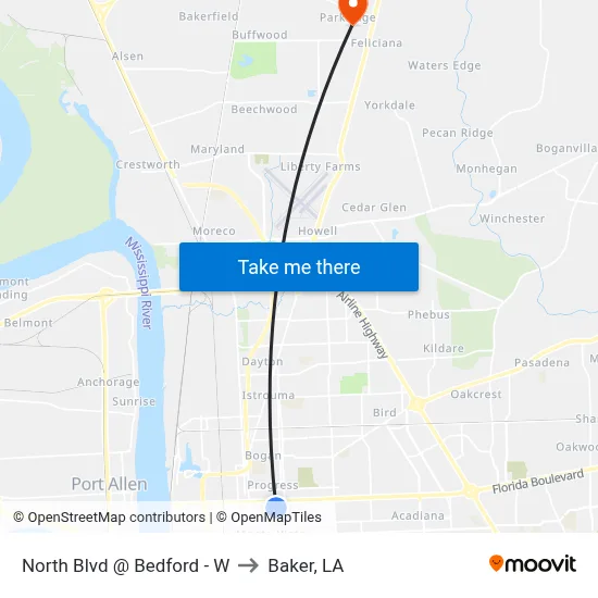 North Blvd @ Bedford - W to Baker, LA map