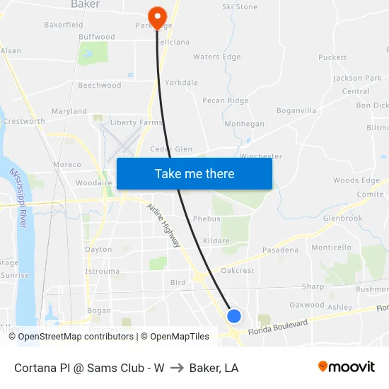 Cortana Pl @ Sams Club - W to Baker, LA map