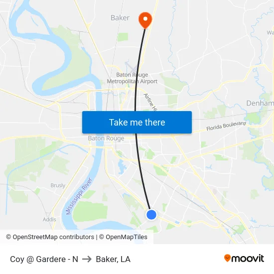 Coy @ Gardere - N to Baker, LA map