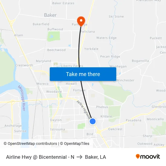 Airline Hwy @ Bicentennial - N to Baker, LA map