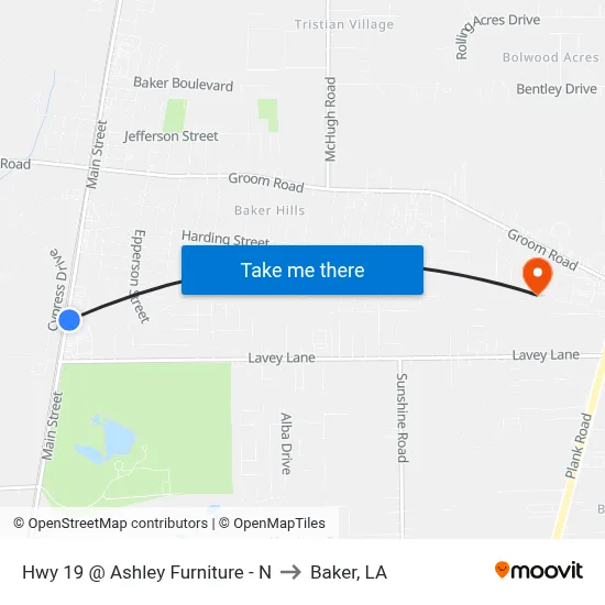 Hwy 19 @ Ashley Furniture - N to Baker, LA map