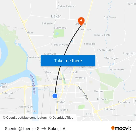 Scenic @ Iberia - S to Baker, LA map