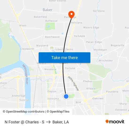 N Foster @ Charles - S to Baker, LA map