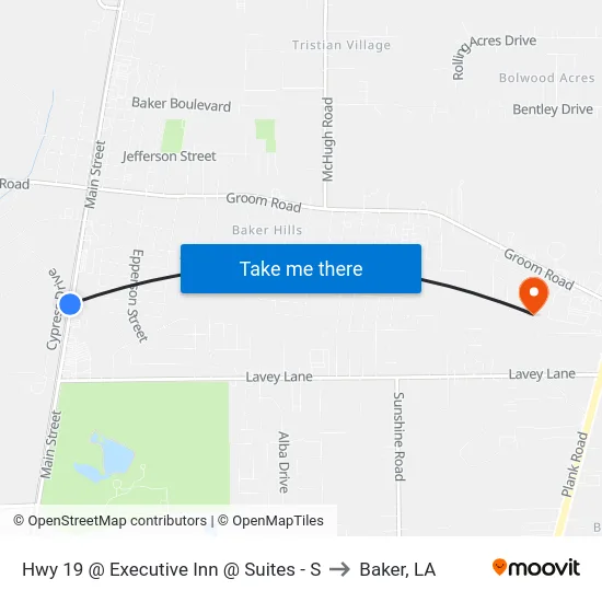 Hwy 19 @ Executive Inn @ Suites - S to Baker, LA map