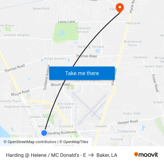 Harding @ Helene / MC Donald's - E to Baker, LA map