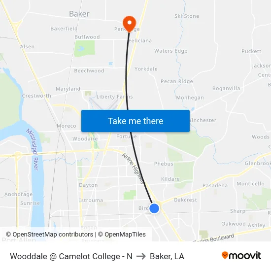 Wooddale @ Camelot College - N to Baker, LA map