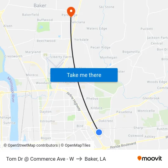 Tom Dr @ Commerce Ave - W to Baker, LA map