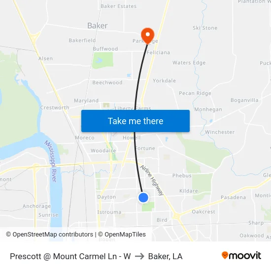 Prescott @ Mount Carmel Ln - W to Baker, LA map