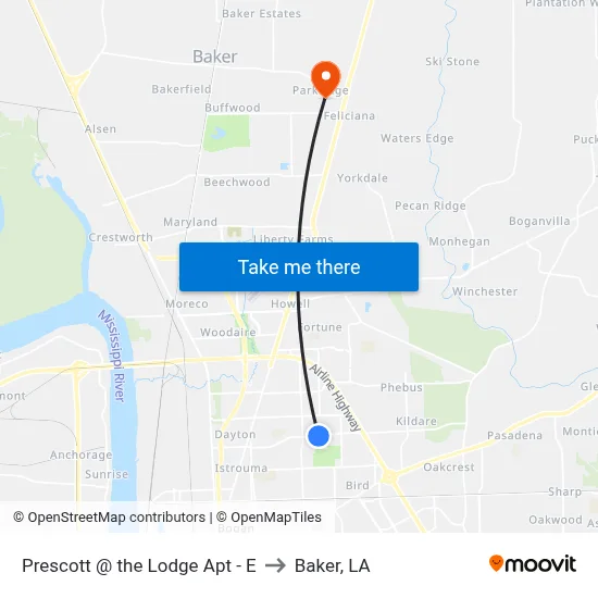 Prescott @ the Lodge Apt - E to Baker, LA map