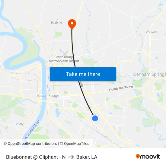 Bluebonnet @ Oliphant - N to Baker, LA map