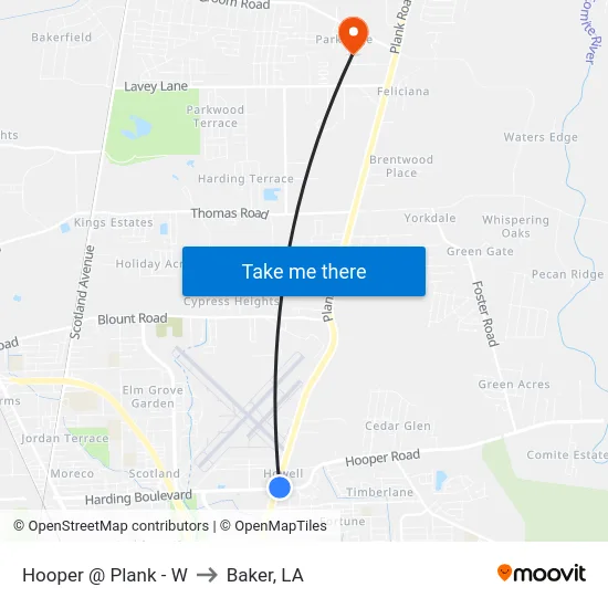 Hooper @ Plank - W to Baker, LA map