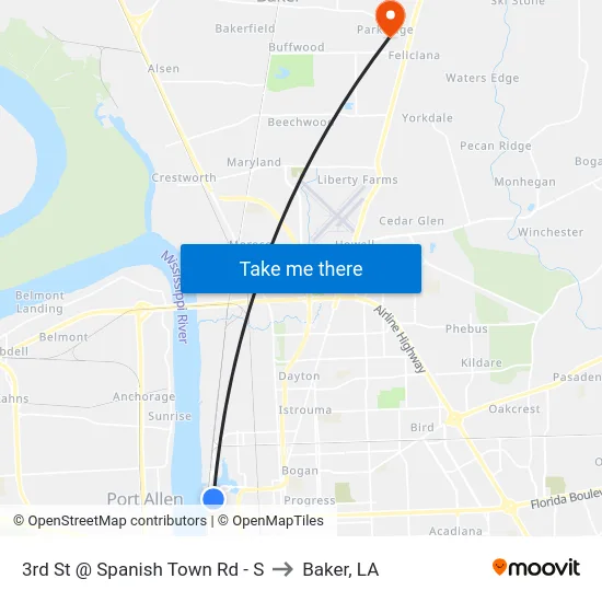 3rd St @ Spanish Town Rd - S to Baker, LA map