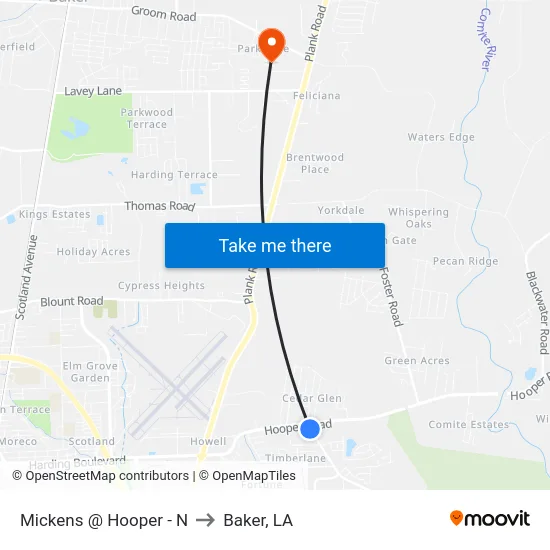 Mickens @ Hooper - N to Baker, LA map