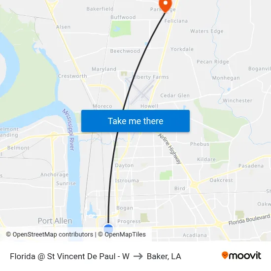 Florida @ St Vincent De Paul - W to Baker, LA map