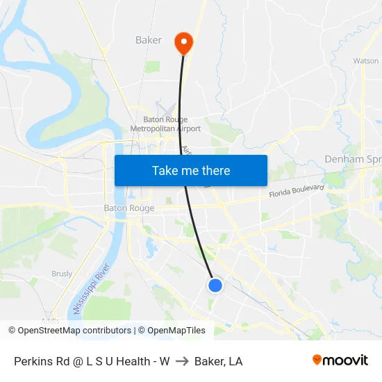 Perkins Rd @ L S U Health - W to Baker, LA map