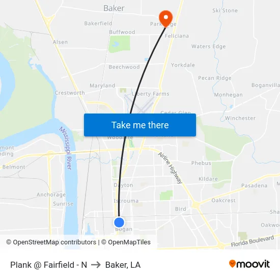 Plank @ Fairfield - N to Baker, LA map