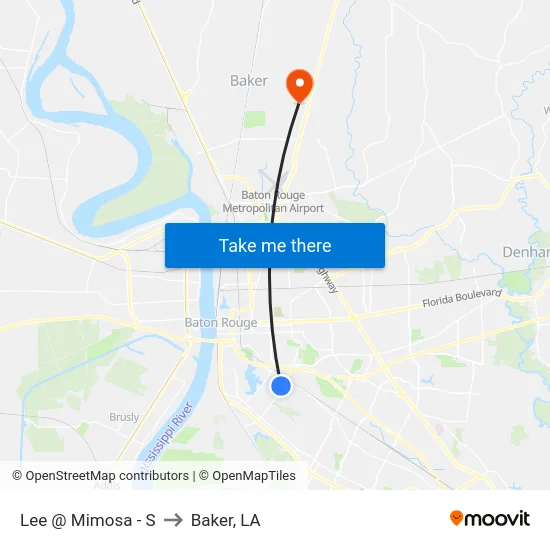 Lee @ Mimosa - S to Baker, LA map