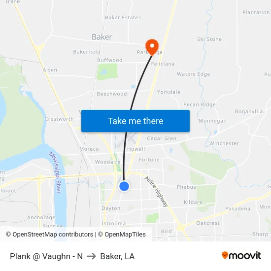 Plank @ Vaughn - N to Baker, LA map