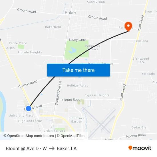 Blount @ Ave D - W to Baker, LA map