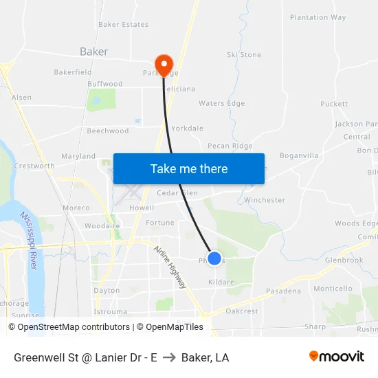 Greenwell St @ Lanier Dr - E to Baker, LA map