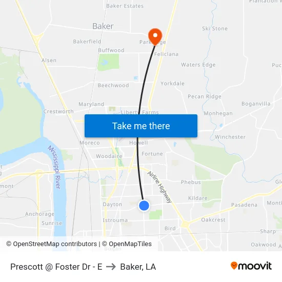 Prescott @ Foster Dr - E to Baker, LA map