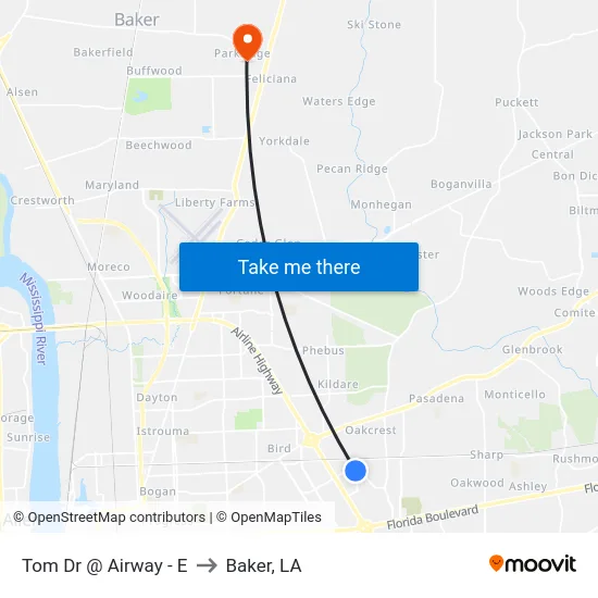 Tom Dr @ Airway - E to Baker, LA map